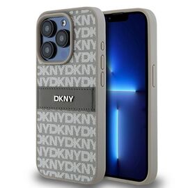 DKNY Leather Mono Stripe &amp; Metal Logo case for iPhone 15 Pro Max - beige | Techbox