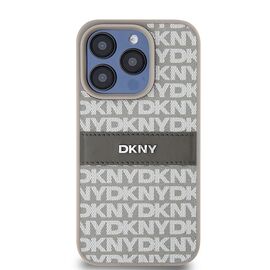 DKNY Leather Mono Stripe &amp; Metal Logo case for iPhone 15 Pro Max - beige | Techbox