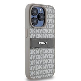 DKNY Leather Mono Stripe &amp; Metal Logo case for iPhone 15 Pro Max - beige | Techbox