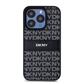 DKNY Leather Mono Stripe &amp; Metal Logo case for iPhone 15 Pro Max - black | Techbox