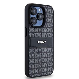 DKNY Leather Mono Stripe &amp; Metal Logo case for iPhone 15 Pro Max - black | Techbox