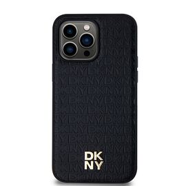DKNY Leather Monogram Pattern Metal Logo MagSafe Case for iPhone 14 Pro Max - Black | Techbox