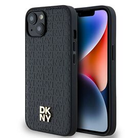 DKNY Leather Monogram Pattern Metal Logo MagSafe Case for iPhone 15/14/13 - Black | Techbox