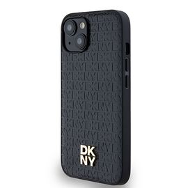 DKNY Leather Monogram Pattern Metal Logo MagSafe Case for iPhone 15/14/13 - Black | Techbox