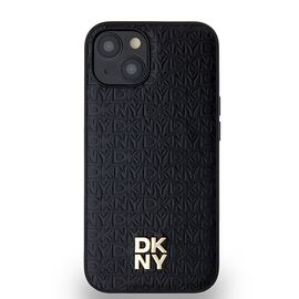 DKNY Leather Monogram Pattern Metal Logo MagSafe Case for iPhone 15/14/13 - Black | Techbox
