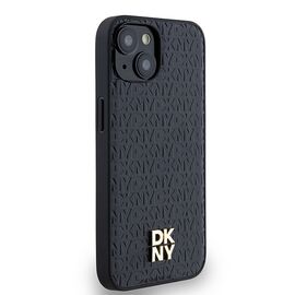 DKNY Leather Monogram Pattern Metal Logo MagSafe Case for iPhone 15/14/13 - Black | Techbox