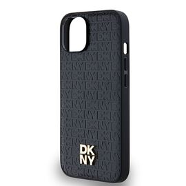 DKNY Leather Monogram Pattern Metal Logo MagSafe Case for iPhone 15/14/13 - Black | Techbox