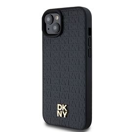 DKNY Leather Monogram Pattern Metal Logo MagSafe Case for iPhone 15 Plus / 14 Plus - Black - Apple Cases - Cases - Techbox