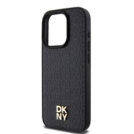DKNY Leather Monogram Pattern Metal Logo MagSafe Case for iPhone 15 Pro - Black | Techbox