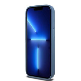 DKNY Leather Monogram Pattern Metal Logo MagSafe Case for iPhone 15 Pro - Blue | Techbox