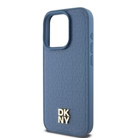 DKNY Leather Monogram Pattern Metal Logo MagSafe Case for iPhone 15 Pro - Blue | Techbox