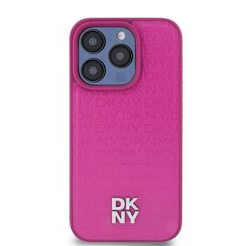 DKNY Leather Monogram Pattern Metal Logo MagSafe Case for iPhone 15 Pro - Pink | Techbox