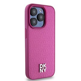DKNY Leather Monogram Pattern Metal Logo MagSafe Case for iPhone 15 Pro - Pink | Techbox
