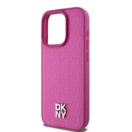 DKNY Leather Monogram Pattern Metal Logo MagSafe Case for iPhone 15 Pro - Pink | Techbox