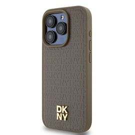 DKNY Leather Pattern Metal Logo MagSafe case for iPhone 14 Pro - brown | Techbox