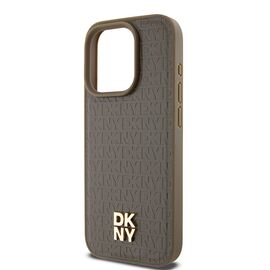 DKNY Leather Pattern Metal Logo MagSafe case for iPhone 14 Pro - brown | Techbox
