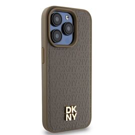 DKNY Leather Pattern Metal Logo MagSafe case for iPhone 14 Pro Max - brown | Techbox