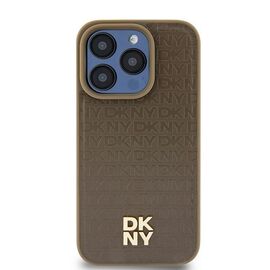 DKNY Leather Pattern Metal Logo MagSafe case for iPhone 15 / 14 / 13 - brown | Techbox