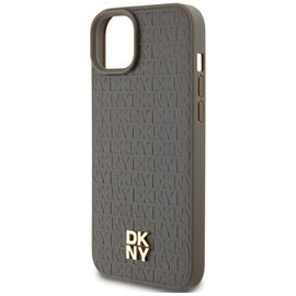 DKNY Leather Pattern Metal Logo MagSafe Case for iPhone 15 Plus / 14 Plus - Brown | Techbox