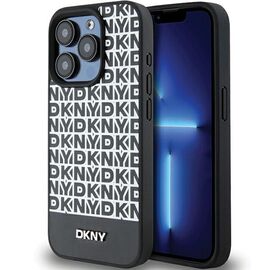 DKNY Leather Printed Pattern Metal Logo MagSafe Case for iPhone 15 Pro - Black | Techbox