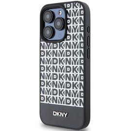 DKNY Leather Printed Pattern Metal Logo MagSafe Case for iPhone 15 Pro - Black | Techbox