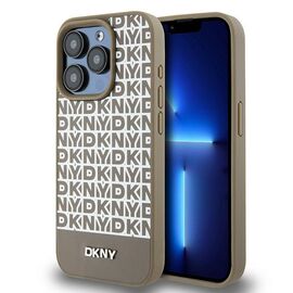 DKNY Leather Printed Pattern Metal Logo MagSafe Case for iPhone 15 Pro - Brown - Apple Cases - Cases - Techbox