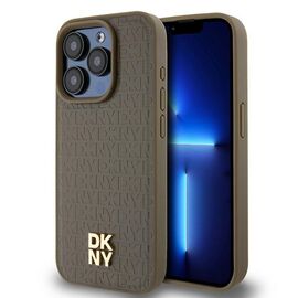 DKNY Leather Pattern Metal Logo MagSafe case for iPhone 15 Pro Max - brown - Apple Cases - Cases - Techbox