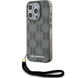 Karl Lagerfeld IML Mono KL Pattern &amp; Cord case for iPhone 15 Pro Max - black - Apple Cases - Cases - Techbox