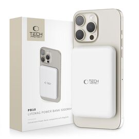 Tech-Protect LifeMag PB10 Powerbank with MagSafe 5000mAh 15W USB-C port - white + USB-C cable - Powerbanks - Smartphone Chargers - Techbox