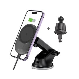 Tech-Protect MM15W-V1 Car Phone Holder with MagSafe 15W Wireless Charger for Cockpit/Air Vent - Black - Car Chargers - Smartphone Chargers - Techbox