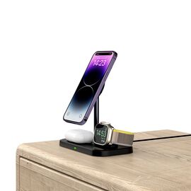 Tech-Protect QI15W-A22 MagSafe Inductive Charger with 3in1 MagSafe Stand for Smartphone / Apple Watch / AirPods - Black | Techbox