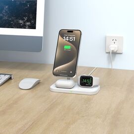 Tech-Protect QI15W-A22 MagSafe inductive charger with 3in1 MagSafe stand for smartphone / Apple Watch / AirPods - white | Techbox