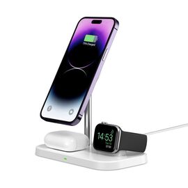 Tech-Protect QI15W-A22 MagSafe inductive charger with 3in1 MagSafe stand for smartphone / Apple Watch / AirPods - white | Techbox