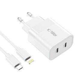 Tech-Protect C20W 2x USB-C PD 20W charger with USB-C / USB-C cable - white - Travel Chargers - Smartphone Chargers - Techbox
