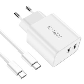 Tech-Protect C35W 2x USB-C PD 35W charger with USB-C / USB-C cable - white - Travel Chargers - Smartphone Chargers - Techbox