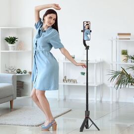 Tech-Protect L04S Bluetooth Selfie Stick with Tripod up to 95cm and 360 Head - Black - Cameras Accessories - Action Cameras - Techbox