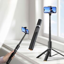 Tech-Protect L08S Bluetooth Selfie Stick with Remote Control, Tripod up to 141cm - Black - Cameras Accessories - Action Cameras - Techbox