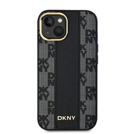 DKNY Leather Checkered Mono Pattern MagSafe Case for iPhone 15 Plus / 14 Plus - Black - Uncategorized Cases (2) - Cases - Techbox