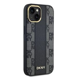 DKNY Leather Checkered Mono Pattern MagSafe Case for iPhone 15 Plus / 14 Plus - Black - Uncategorized Cases (2) - Cases - Techbox