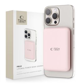Tech-Protect LifeMag PB10 Powerbank with MagSafe 5000mAh 15W USB-C port - pink + USB-C cable - Powerbanks - Smartphone Chargers - Techbox