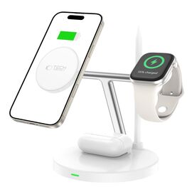 Tech-Protect QI15W-A35 3-in-1 Inductive Charger with MagSafe for Phone / AirPods / Apple Watch - White | Techbox