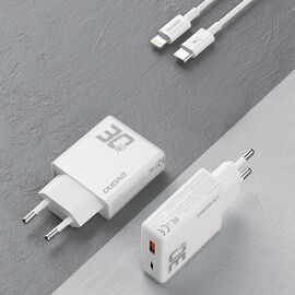 GaN Dudao A30EUL 30W USB-A / USB-C Wall Charger + USB-C - Lightning Cable - White | Techbox