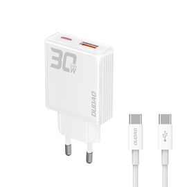 GaN Dudao A30EUT 30W USB-A / USB-C Wall Charger + USB-C - USB-C Cable - White | Techbox