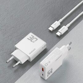 GaN Dudao A30EUT 30W USB-A / USB-C Wall Charger + USB-C - USB-C Cable - White | Techbox