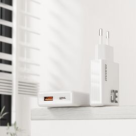 GaN Dudao A30EUT 30W USB-A / USB-C Wall Charger + USB-C - USB-C Cable - White | Techbox