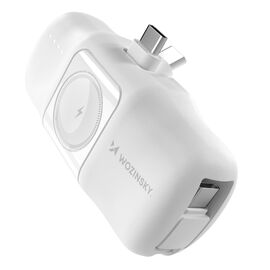 Wozinsky WF16-YCS 5000mAh 15W USB-C Mini Power Bank with Built-in USB-C Cable and Apple Watch Charger - White | Techbox