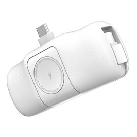 Wozinsky WF16-YCS 5000mAh 15W USB-C Mini Power Bank with Built-in USB-C Cable and Apple Watch Charger - White | Techbox