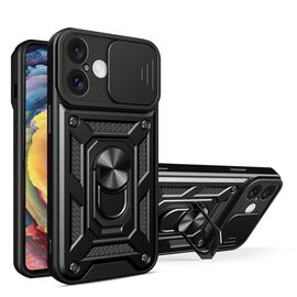 Hybrid Armor Camshield iPhone 16 Armored Case with Camera Cover and Stand - Black - Apple Cases - Cases - Techbox