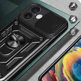 Hybrid Armor Camshield iPhone 16 Armored Case with Camera Cover and Stand - Black - Apple Cases - Cases - Techbox