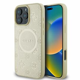 Guess Saffiano Peony Classic Logo MagSafe case for iPhone 16 Pro - gold | Techbox